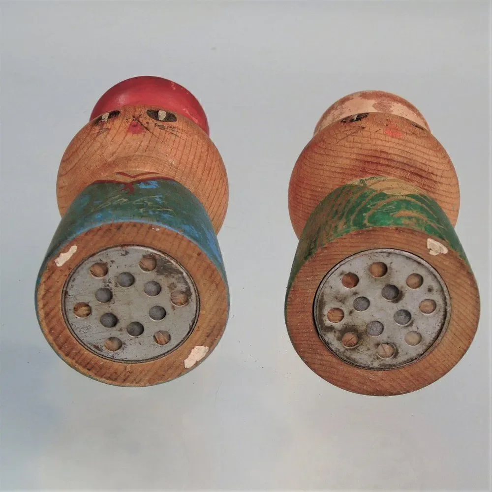 Salt Pepper Shakers Wooden Distressed